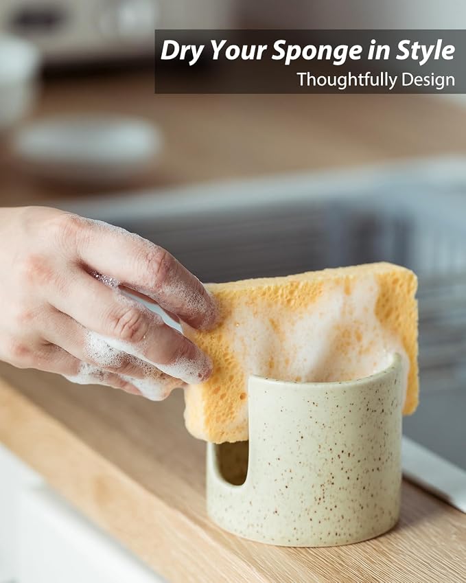 Sponge Holder for Kitchen Sink, Ceramic Dish Sponge Holder Sink Caddy Compact - Image 5