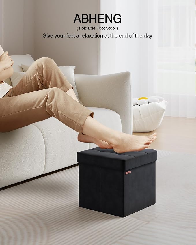 Folding Storage Ottoman, Velvet Storage Bench, - Image 3