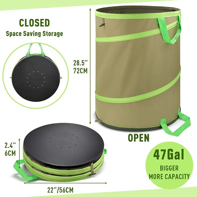 Colwelt Collapsible Garden Bag 47Gallon, Collapsible Leaf Bags - Image 7