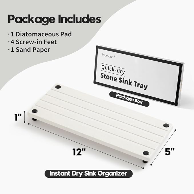 Instant Dry Sink Caddy Kitchen Sink Organizer, Quick Drying Stone Tray - Image 6