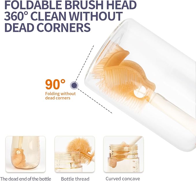 HOEREV Portable Baby Silicone Bottle Brush Set Include Pacifier Brush, Straw - Image 4