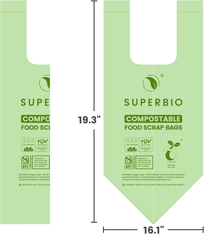 SUPERBIO 1.6 Gallon Handle Tie Compostable Food Scrap Bags, Small Compost Bags - Image 5