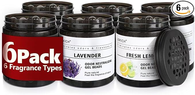 6 Pack Odor Eliminator Gel Beads, 6 kinds of fragrance Clear Air Freshener Made by USKICH