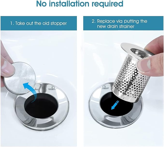Hair Catcher Shower Drain, Bathtub Drain Cover, Deep Stainless Steel Sink - Image 3
