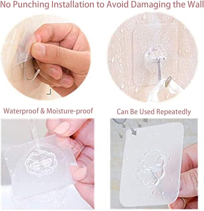 DDMY Hooks for Hanging, 50 Pack Wall Hooks 50lb Transparent Reusable Waterproof - Image 8