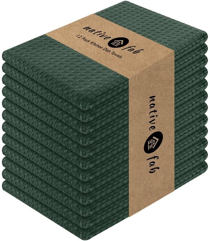 Native Fab Waffle Weave Dish Towels 12 Pack, 100% Cotton Kitchen Dishcloths by NativeFab