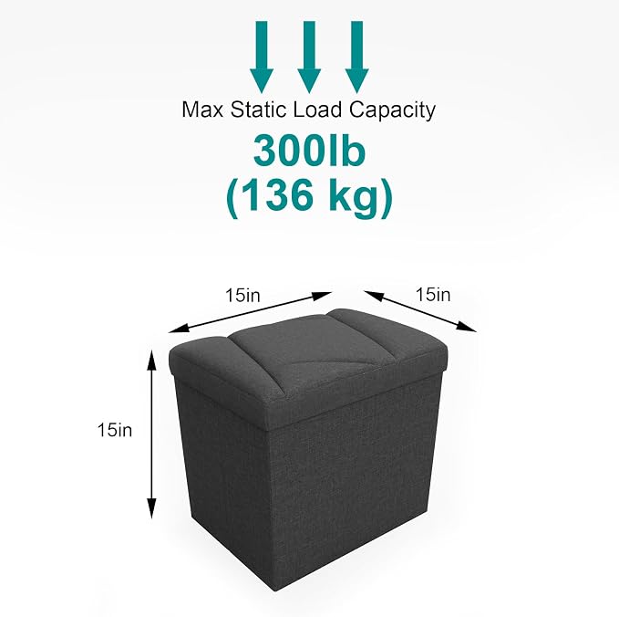 Folding Storage Ottoman Bench, 15 Inches End of Bed Bench, Folding Ottoman - Image 3