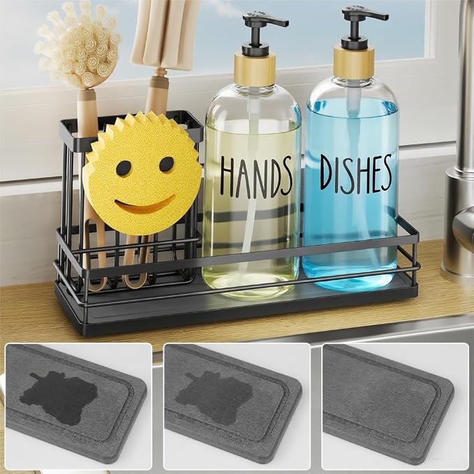 Moforoco Kitchen Dish Soap Dispenser Set, 16OZ Glass Bottle, Hand and Dish Soap - Image 8