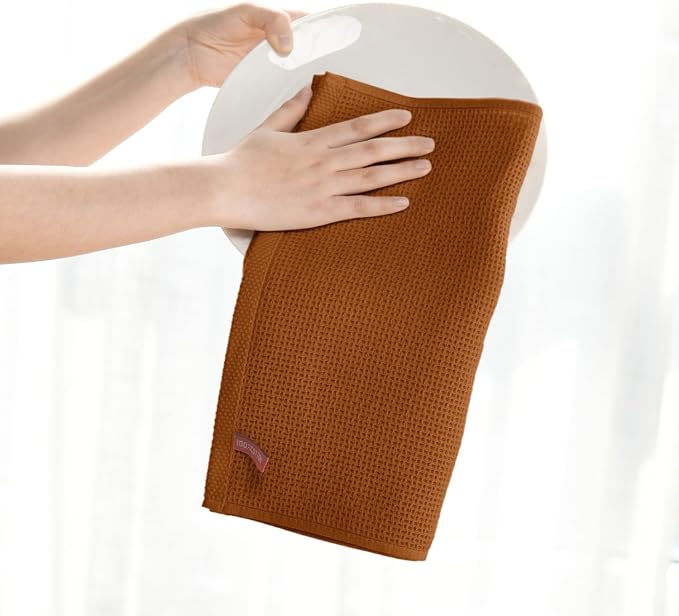 Artoid Mode 100% Cotton Caramel Waffle Weave Kitchen Dish Cloths, 13x28 Inch - Image 4