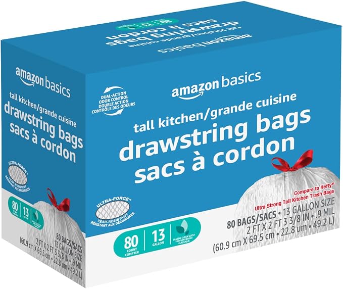 Amazon Basics Ultra-Force Tall Kitchen Drawstring Trash Bags, Classic Clean - Image 2