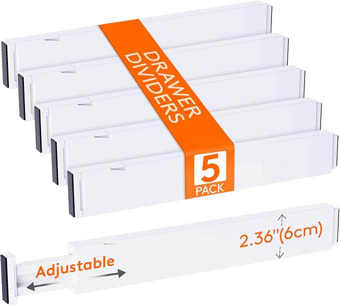 Lifewit 5 Pack Kitchen Drawer Dividers 2.36" High, Plastic Expandable by Lifewit