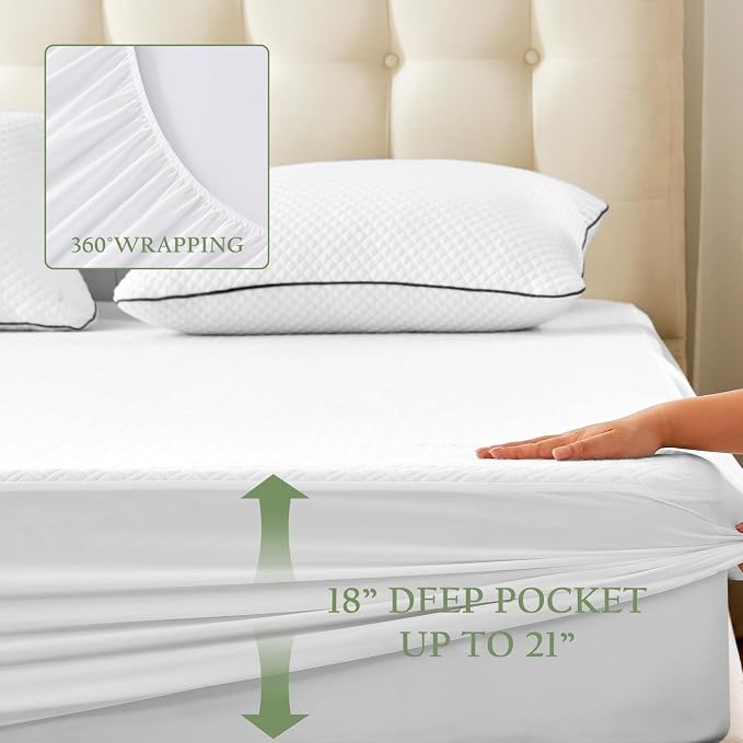 100% Waterproof Queen Mattress Protector, Breathable Bamboo Rayon Mattress Cover - Image 6