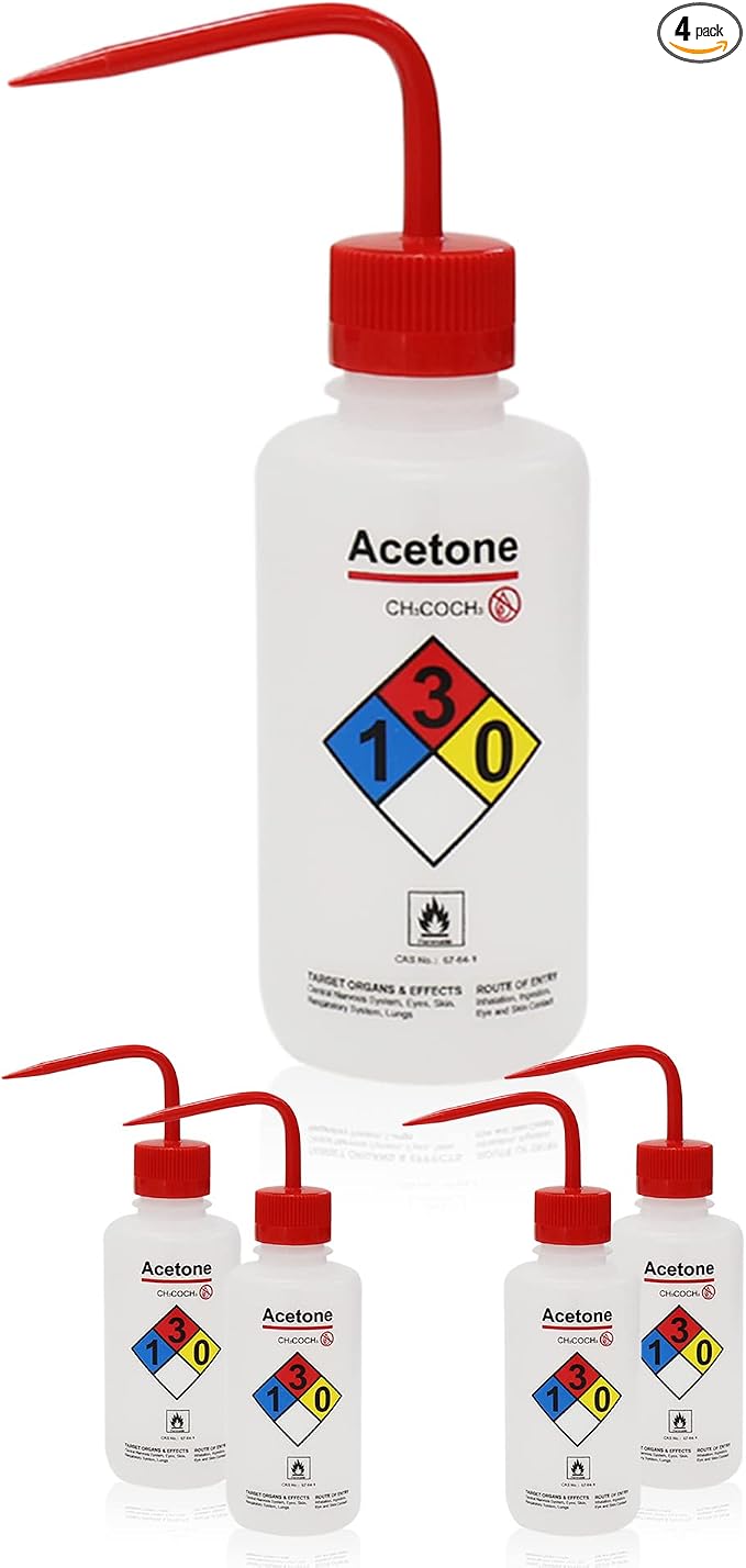 4pcs of Acetone Wash Bottles, Narrow Mouth, Self-Venting Safety Wash Bottles by LABINVO