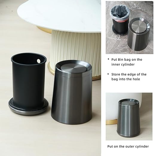 10 L/2.6Gallen, Swing Lid Trash Can, Brushed Stainless Steel Garbage Can - Image 5