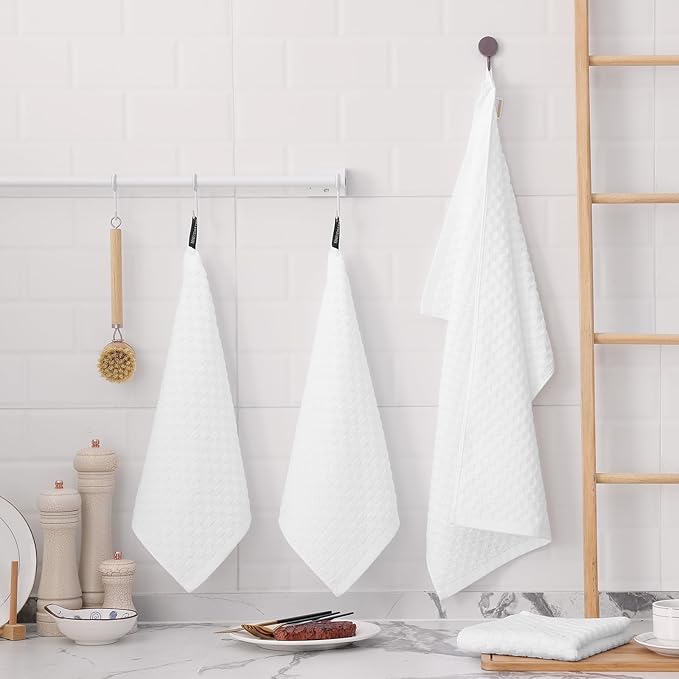 Fintale 100% Cotton Kitchen Towels and Dishcloths Set, 12 x 12 & 15 x 25 Inches - Image 6
