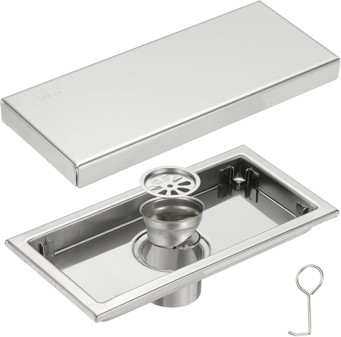 uxcell Rectangular Shower Drain, Brushed 304 Stainless Steel Odor-Proof Floor by uxcell