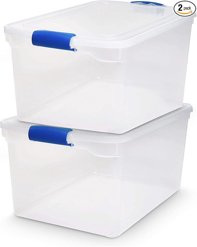 HOMZ 2-Pack Latching Lid, Large Clear Plastic Storage Bins by Homz