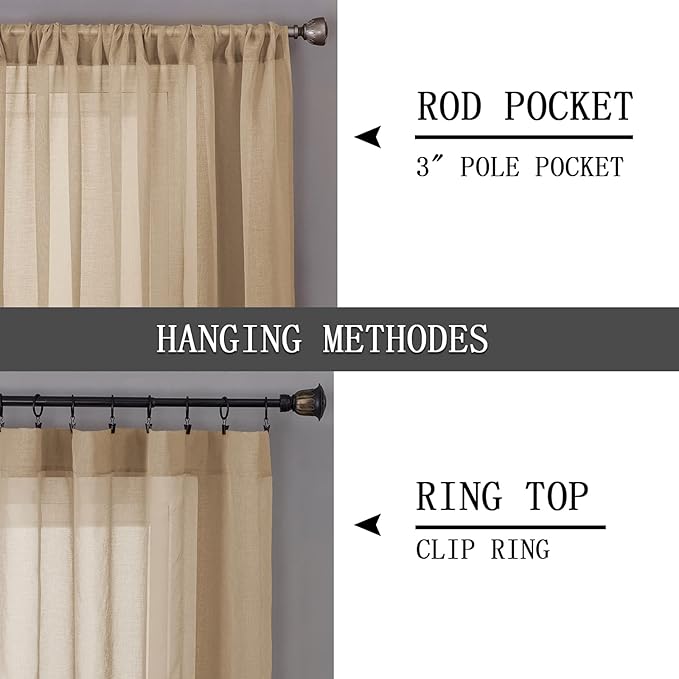 Tollpiz Short Sheer Curtains Linen Textured Bedroom Curtain Sheers Light - Image 5