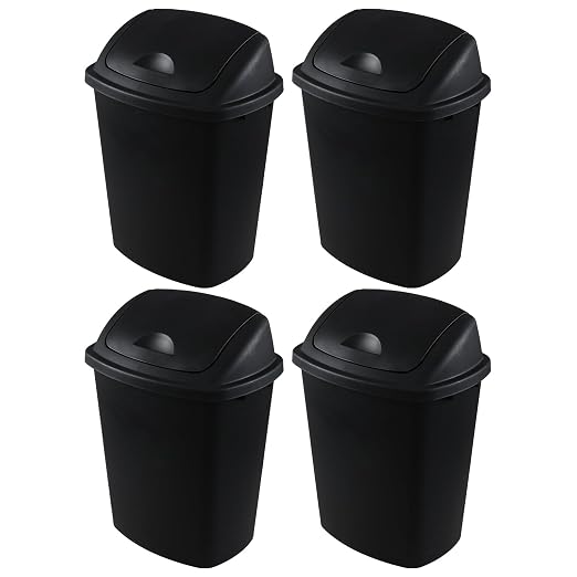 4 Pack Plastic Swing-Top Trash Can, 10 Gallon Plastic Kitchen Trash Can by Julyeen