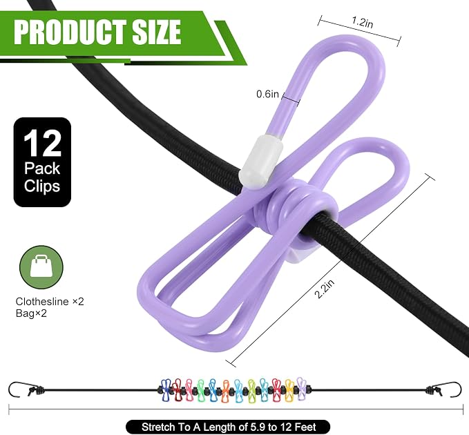 2 Pack Camping Clothesline Portable 12 Clothespins, Camping Accessories Travel - Image 7