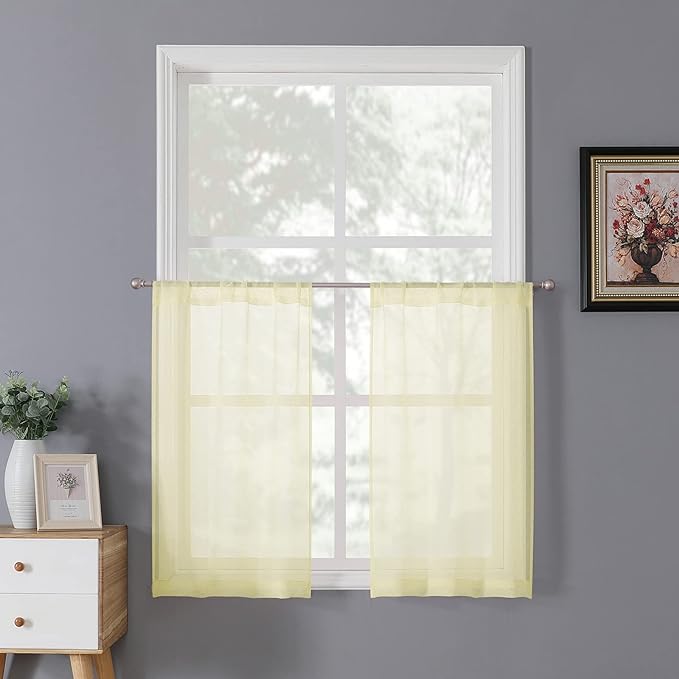 Tollpiz Sheer Tier Curtain Linen Textured Half Kitchen Curtains Sheer Light by Tollpiz