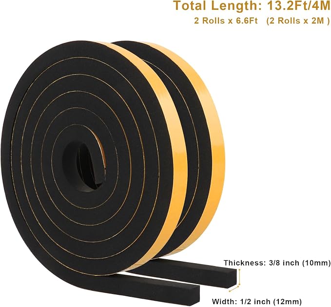 Weather Stripping Soundproof, 1/2 in x 3/8 in Weatherproof Foam Insulation Tapes - Image 6