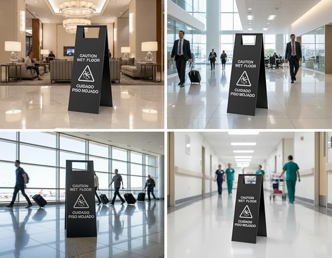 2 Pcs Wet Floor Sign, 24 Inch Black Stainless Steel Caution Wet Floor Sign - Image 7