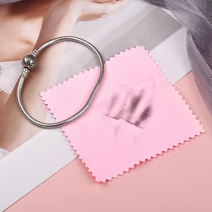 SEVENWELL 100pcs Jewelry Cleaning Cloth Pink Polishing Cloth - Image 5