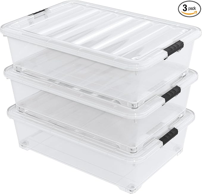 50 Quart Large Clear Plastic Under Bed Storage Bins by Lesbin