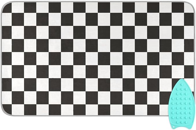 Checkered Black Ironing Mat Thickened Ironing Blanket Travel Portable by QwThum