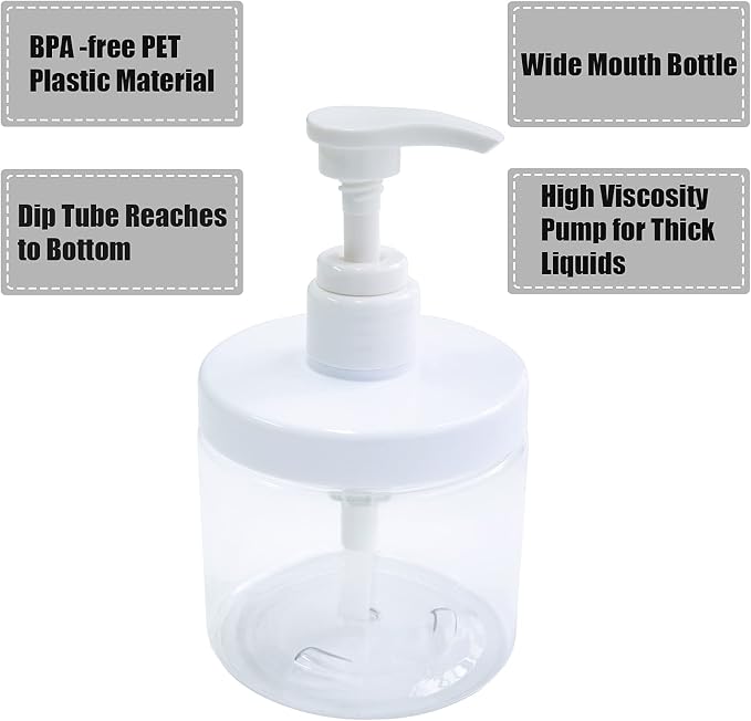Cosywell Pump Bottle Dispenser Plastic Refillable Bottles Wide Mouth Jar Style - Image 3