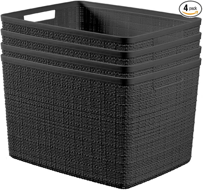 Curver Jute Large Decorative Plastic Organization and Storage Baskets, Perfect by Curver