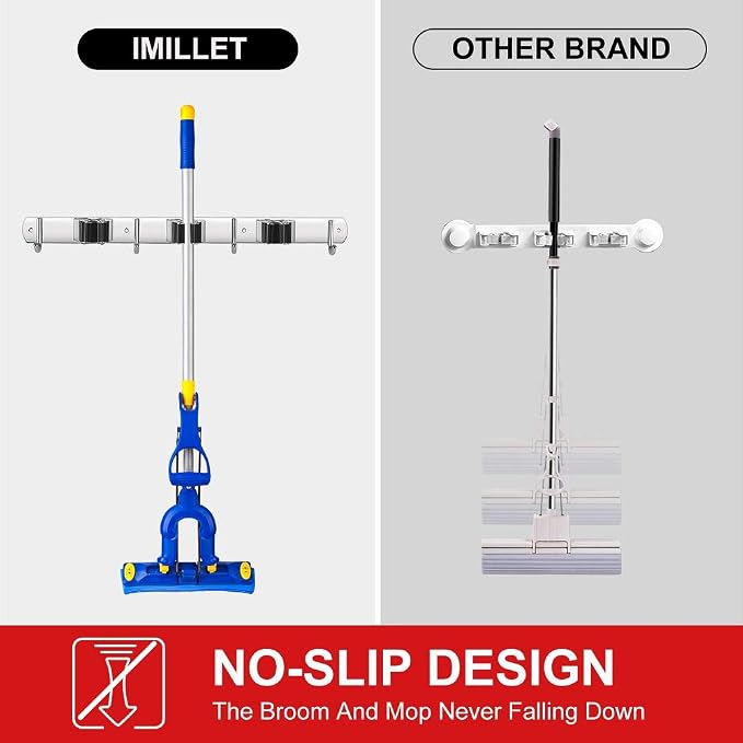 IMILLET 2 Pack Broom and Mop Holder Wall Mounted, Stainless Steel Broom Holder - Image 6