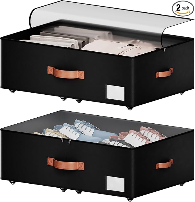 Underbed Storage With Wheels, Large Capacity 10 inches Height Storage Bins by leatherspaces