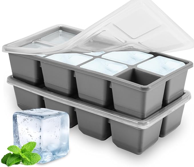 Large Ice Cube Trays, JRISBO 2 Pack Reusable Silicone Ice Cube Molds by Jrisbo