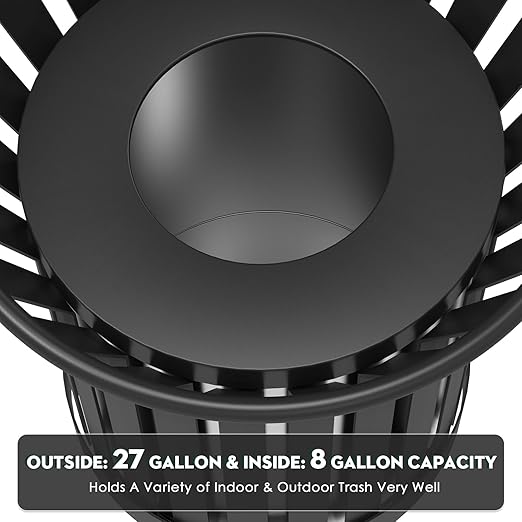 8Gallon/30L Commercial Outdoor & Indoor Metal Trash Can, Outdoor Slatted Trash - Image 7