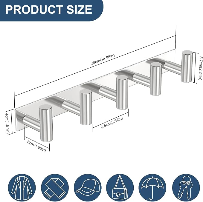 PMMASTO Coat Rack Wall Mounted, 5 "T Shaped Wall Hooks - Image 3
