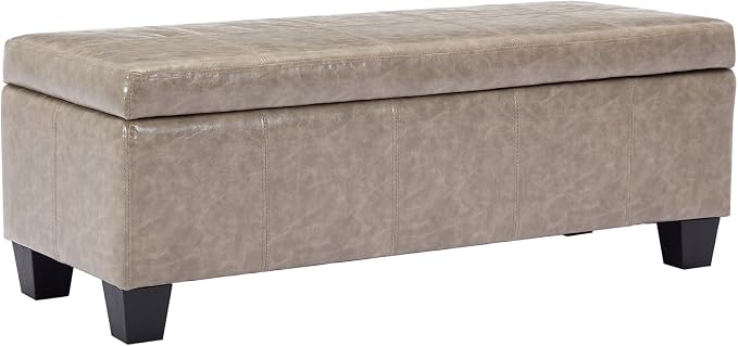 Faux Leather Ottoman with Storage, 42 Inch Rectangular Storage Ottoman Bench - Image 3
