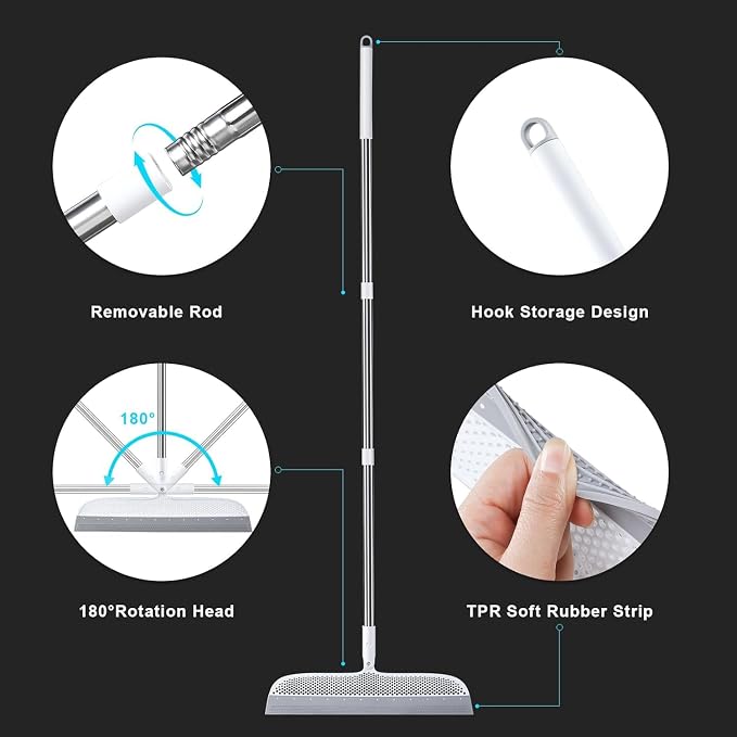 Rubber Squeegee Broom for Floors, 51.77" Long Handle Multi-Surface Magic Broom - Image 6