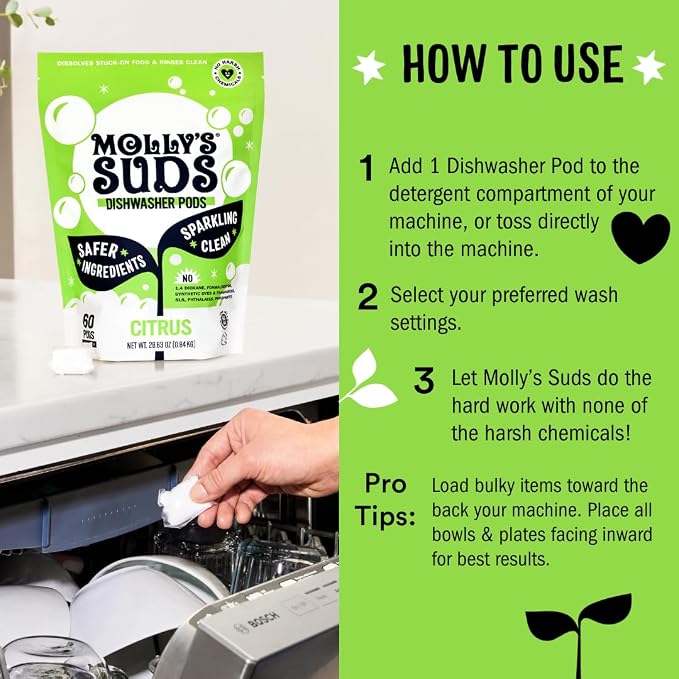 Molly's Suds Dishwasher Pods | Clean Dishwasher Detergent, Cuts Grease & Rinses - Image 6