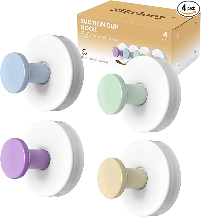 4 Pcs Suction Cup Hook for Shower，304 Stainless Steel Removable Hooks，Towel by Xikelooy