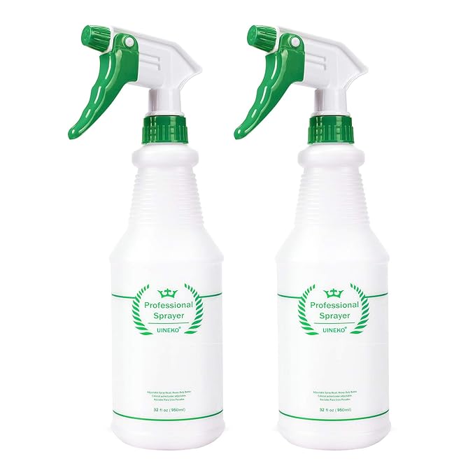 Plastic Spray Bottle 2 Pack, 32 Oz, All-Purpose Heavy Duty Spraying Bottles by Uineko