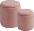 Round Ottoman with Storage Set of 2-Upholstered Sherpa Vanity Stool by HomePage