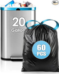 Teivio 20 Gallon 60 Counts Large Drawstring Trash Bags Strong Tall Kitchen by Teivio