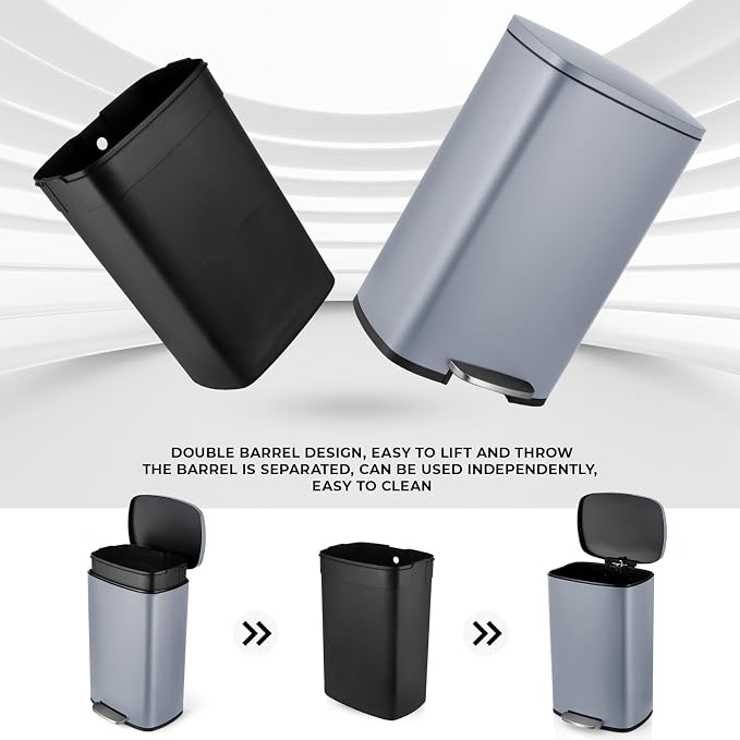 8 Gal Kitchen Trash Can, 30L Recycling or Garbage Bin, Brushed Stainless Steel - Image 4