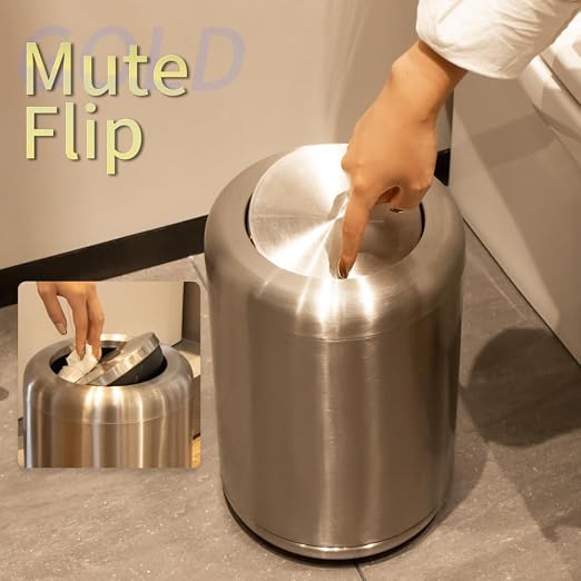 Waste Can 3 Gallon with Swing Lid，Brushed Stainless Steel Trash Can，Metal - Image 4