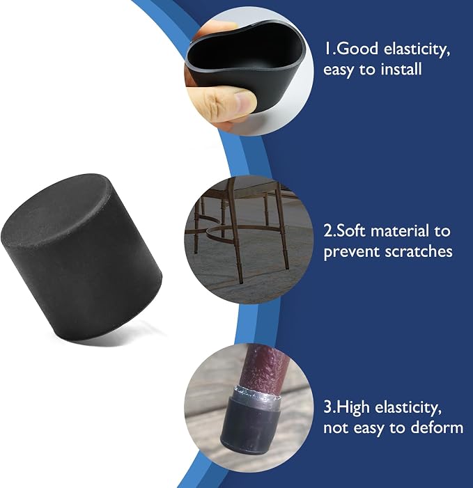 4 Pcs 2" Round Rubber Chair Leg Caps, PVC Table Leg Covers, Flexible & - Image 4
