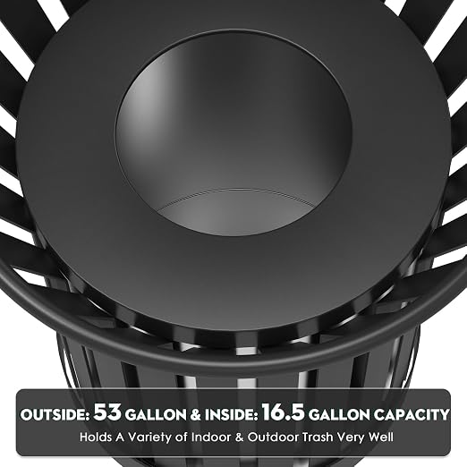 17Gallon Round Large Outdoor Trash Can, Heavy Duty Metal Slatted Garbage Can - Image 5