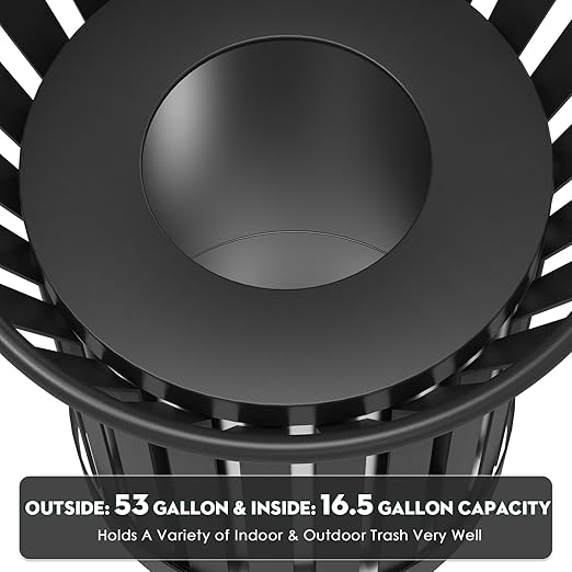 27.6IN Round Large Outdoor Trash Can, Heavy Duty Metal Slatted Garbage Can - Image 5
