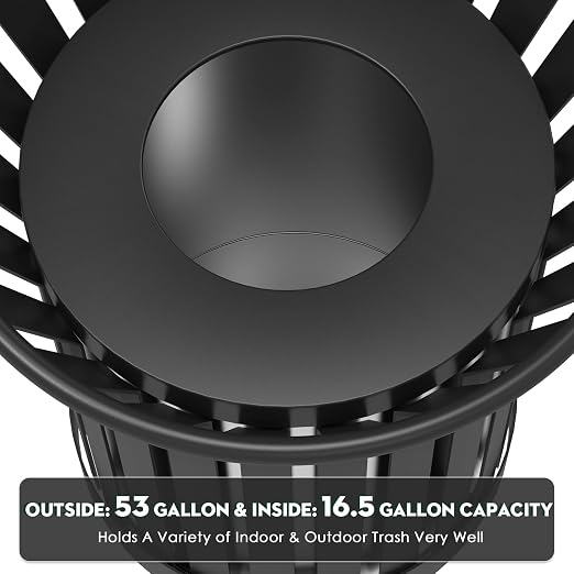 16Gallon/62L Commercial Outdoor & Indoor Metal Trash Can, Outdoor Slatted Trash - Image 4